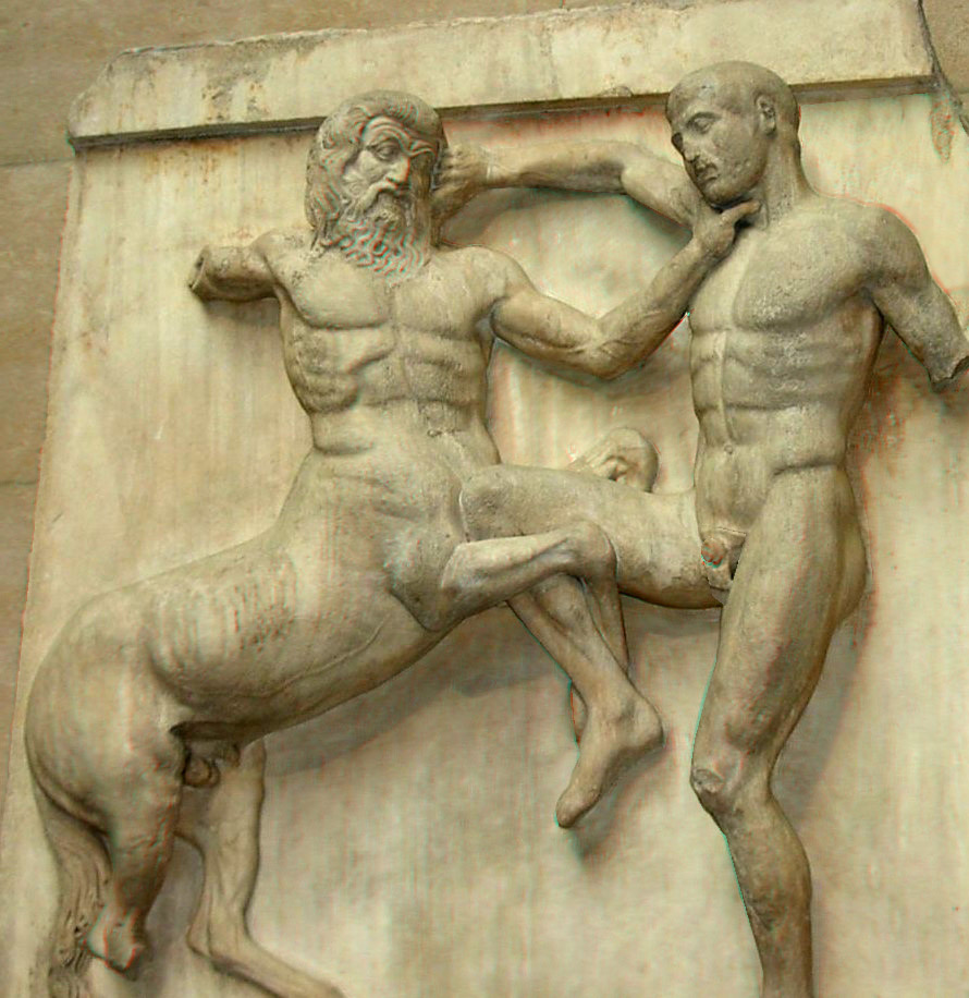 Lapith and centaur in battle. Metope of the Parthenon.
