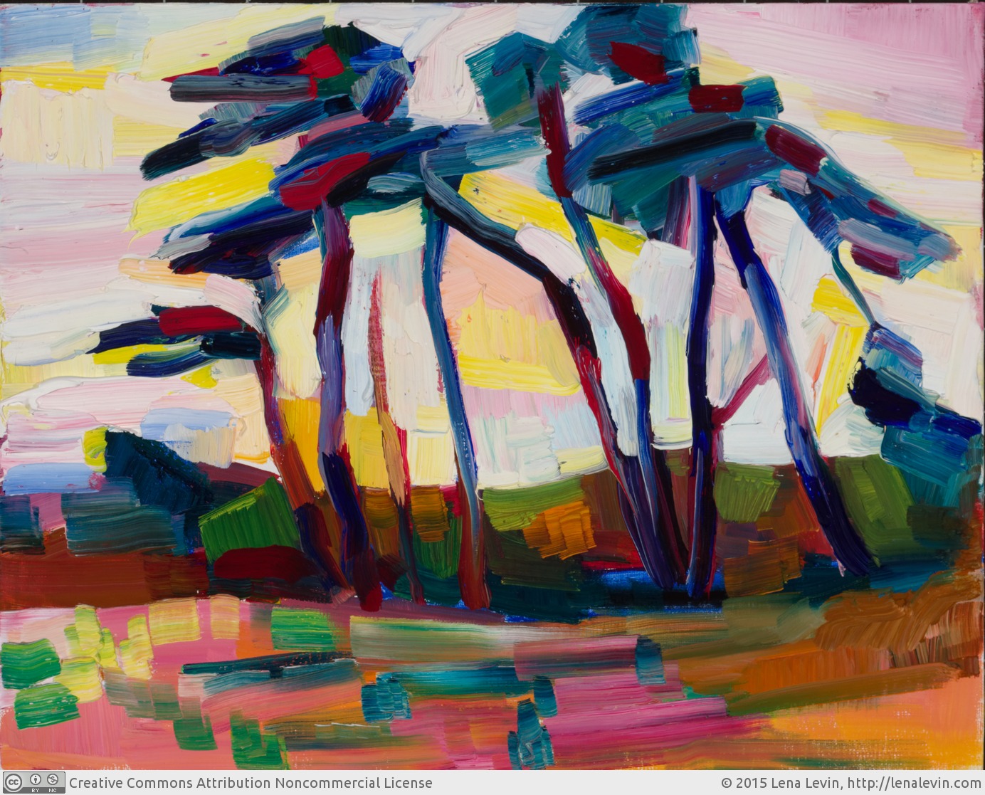 Lena Levin. Fort Bragg: Trees and Wind. Oil on canvas panel, 11"×14". 2015.