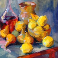Still life with pears and lemons